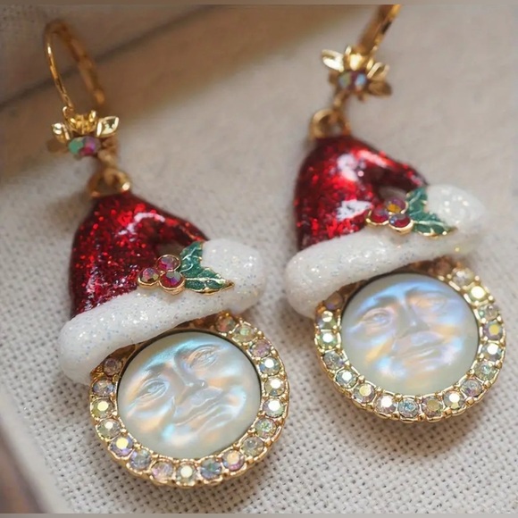 Kirks Folly Iced Moon Christmas Earrings - Picture 2 of 4